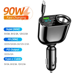 Universal Super Fast Charge Power Adapter 66W Car Cigarette Lighter PD+QC3.0 Car Charger with Type C fast Charging Cable