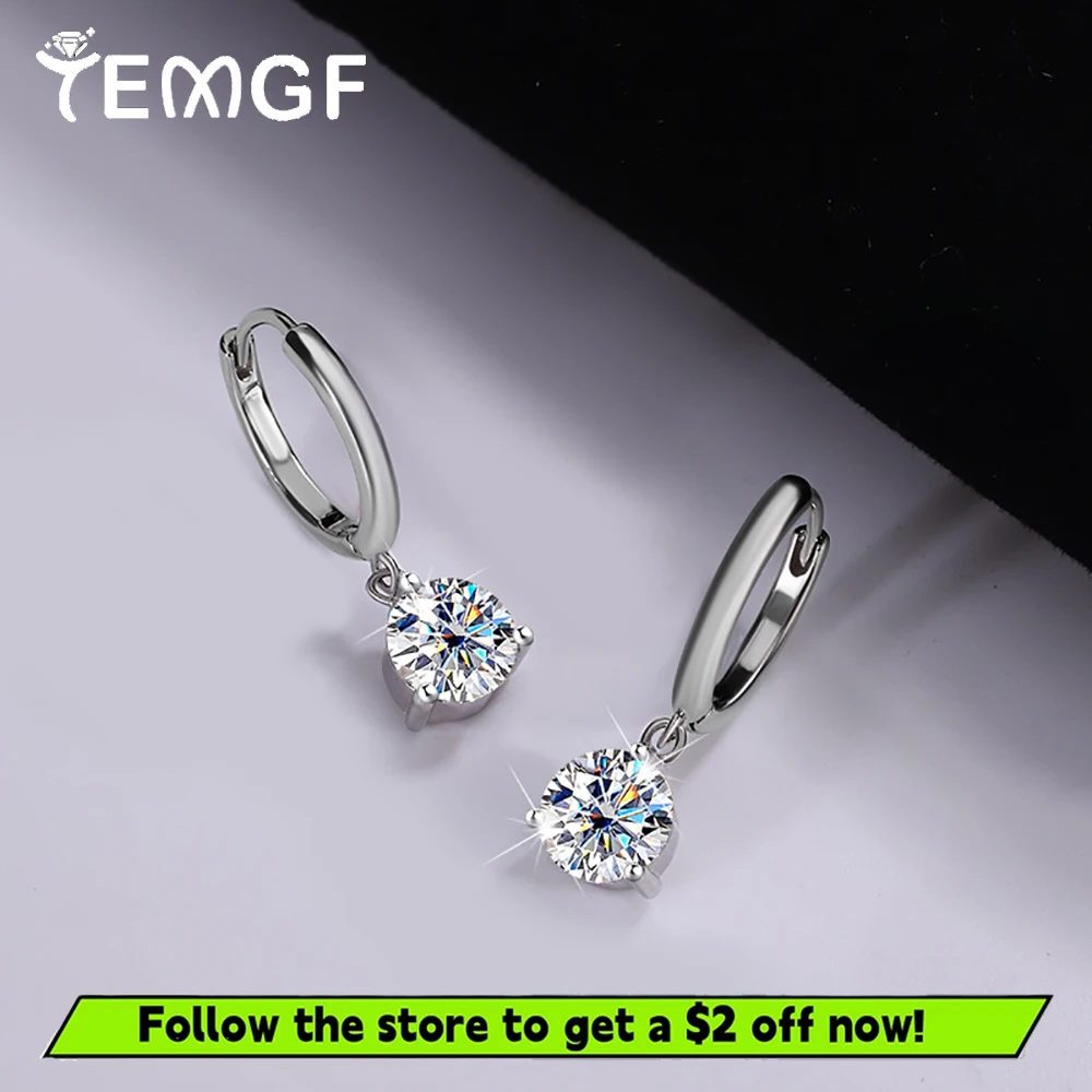 

TEMGF 1 Pair Classic S925 Sterling Silver Ear Studs 3 Prong Moissanite/Zircon Drop Earrings for Women Party Fashion Fine Jewelry