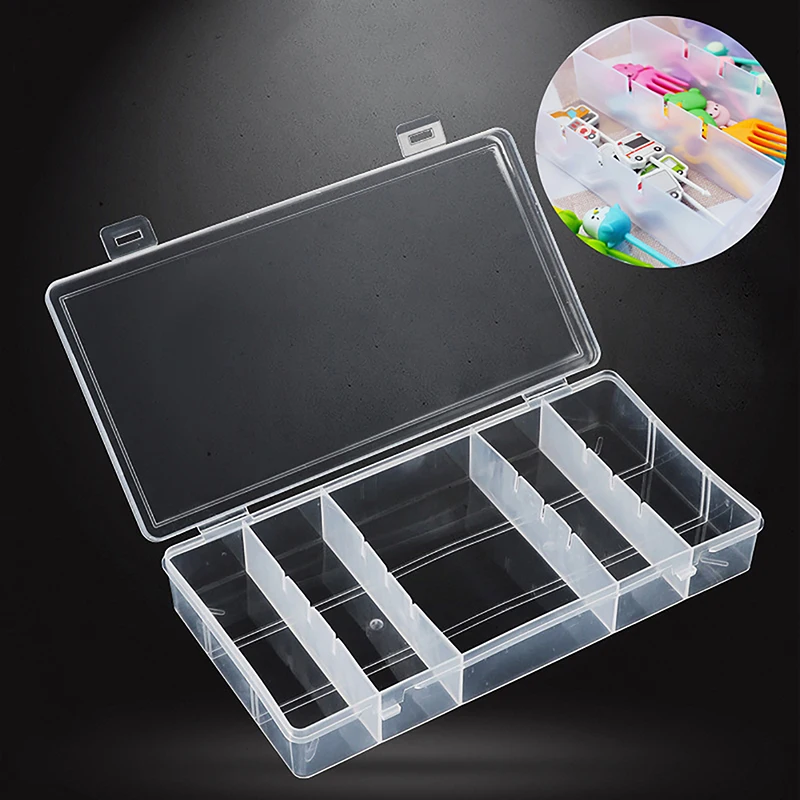 

5 Slots Transparent Plastic Fruit Fork Storage Box Food Toothpick Bento Organizer Box Earring Pill Bead Screw Hairpin Case