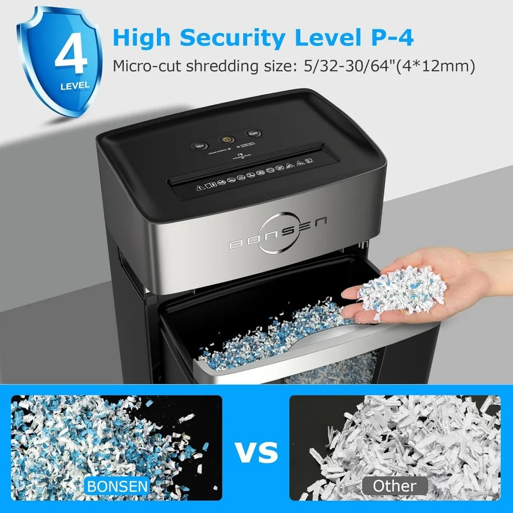 for Home Office Use, High Security Level Ultra-Quiet/40-Minutes Shredding Shreds Credit Card/Staples, 5.3-Gallons Pullout Bin