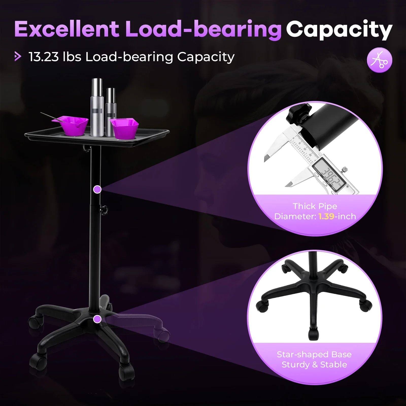 64-108cm Beauty salon Rolling Tray Aluminum Trolley Cart Height Mobile Beauty Barber Spa Storage Salon Tattoo Hairstylist Tool