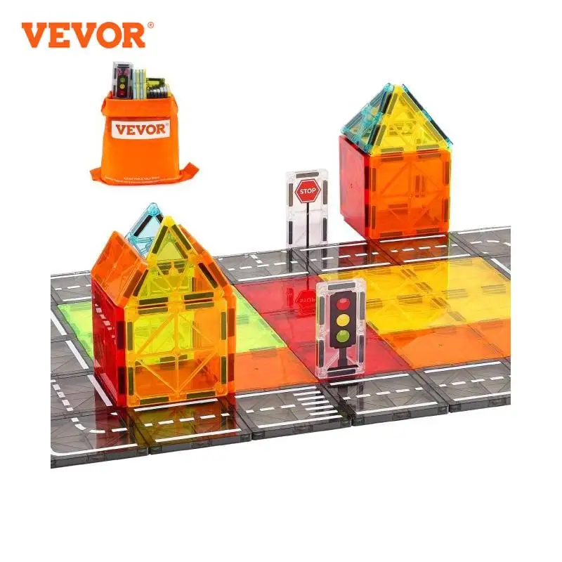 VEVOR 56 PCS Magnetic Tiles Magnet Building Blocks Set Construction Game Stacking Toys STEM Sensory Educational for Kids Gift