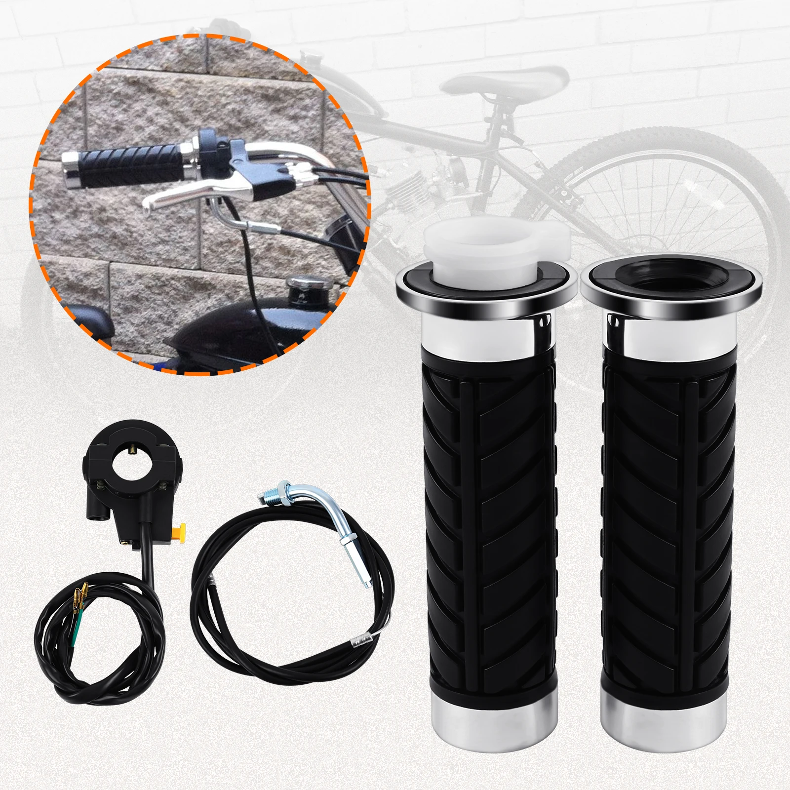 22mm Motorcycle Handlebar Hand Grips Throttle Cable Kill Switch Set For 49cc-80cc Engine Parts Motorized Bicycle Bike