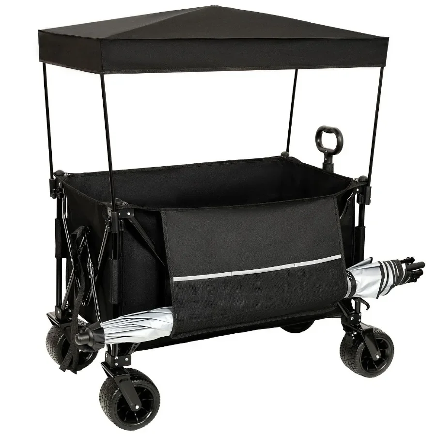 

Collapsible Foldable Extended Wagon with canopy 480lbs Weight Capacity Heavy Duty Folding Utility Garden Cart with Big All-Terr