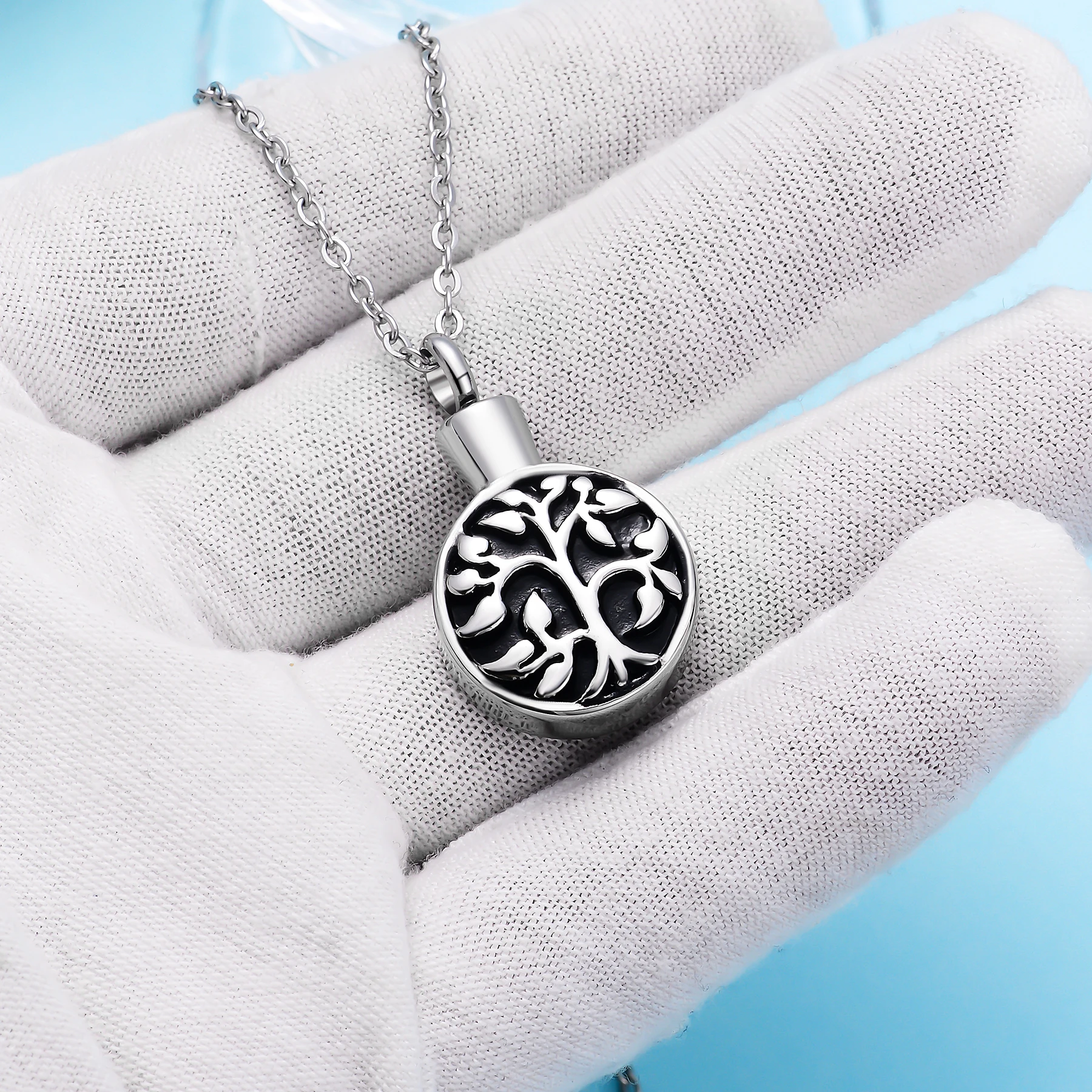 Round Life Tree Pendant Cremation Jewelry For Ashes Stainless Steel Urn Necklace Memorial Keepsake Pendant Dropshipping