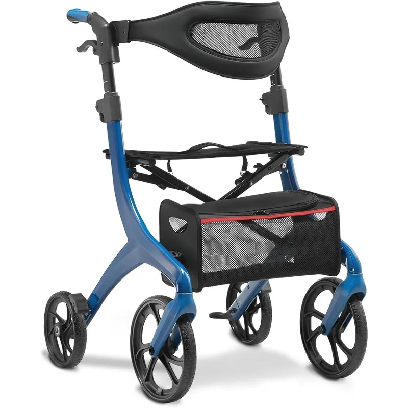 Integrated Rollator Walker with Seat, Foldable Rolling Walker with 10