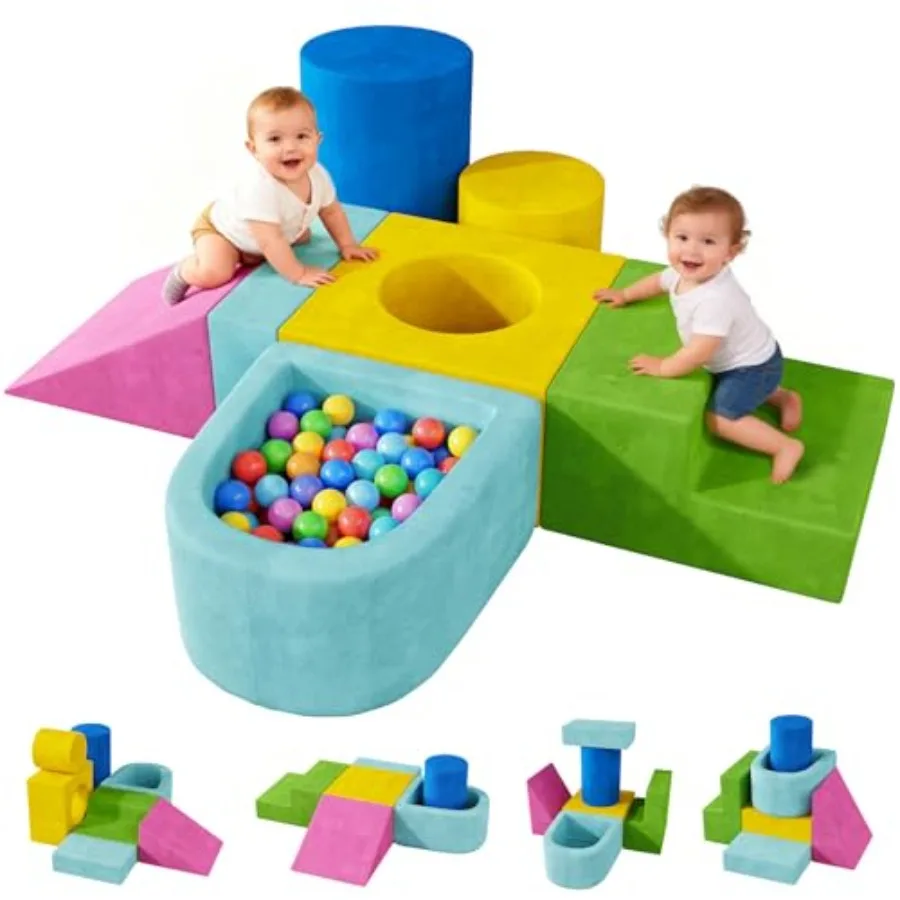 

Toddler Climbing Toys, 7-Piece Colorful Foam Blocks for Indoor Soft Play Gym, Crawling/Climbing/Sliding, Modular Set Ages 1-3,
