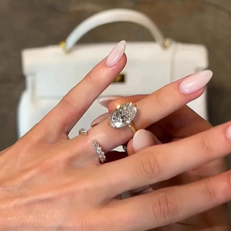

Exquisite luxury silver 925 inlay diamond oval gemstone ring light luxury wedding ring two-piece sets engagement jewelrys