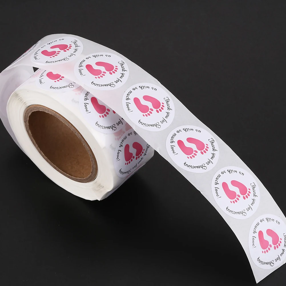 

1Pc Round Pink Footprint Stickers Baby Shower Party Labels Adhesive For Cookies Bags Candies EcoFriendly Decoration Supplies