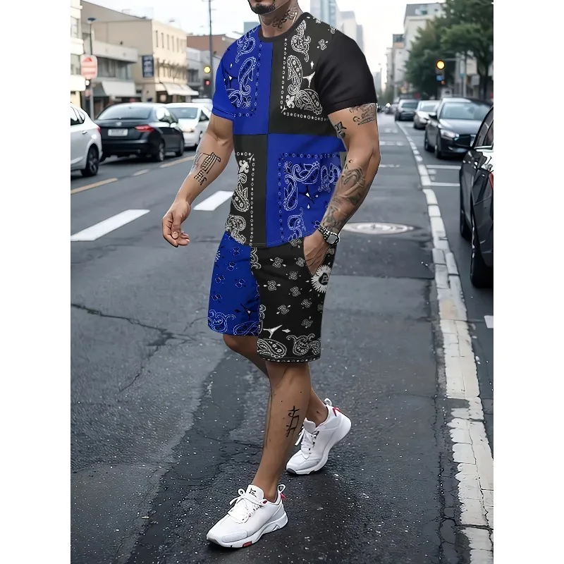 

Модный тренд 2025 года, мужская повседневная футболка с 3D узором, комплект с шортами, повседневная летняя спортивная уличная одежда из полиэфирного волокна