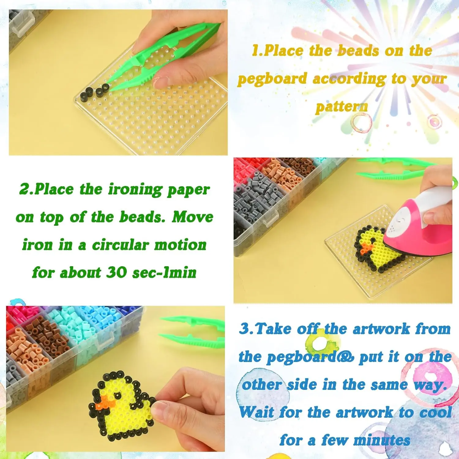 Zestaw koralików do zaplatania, 24 kolory, puzzle pikselowe, tablice z kołkami, koraliki Perler Hama, kreatywna zabawka dla dzieci do rękodzieła, prezent, zestaw do majsterkowania DIY