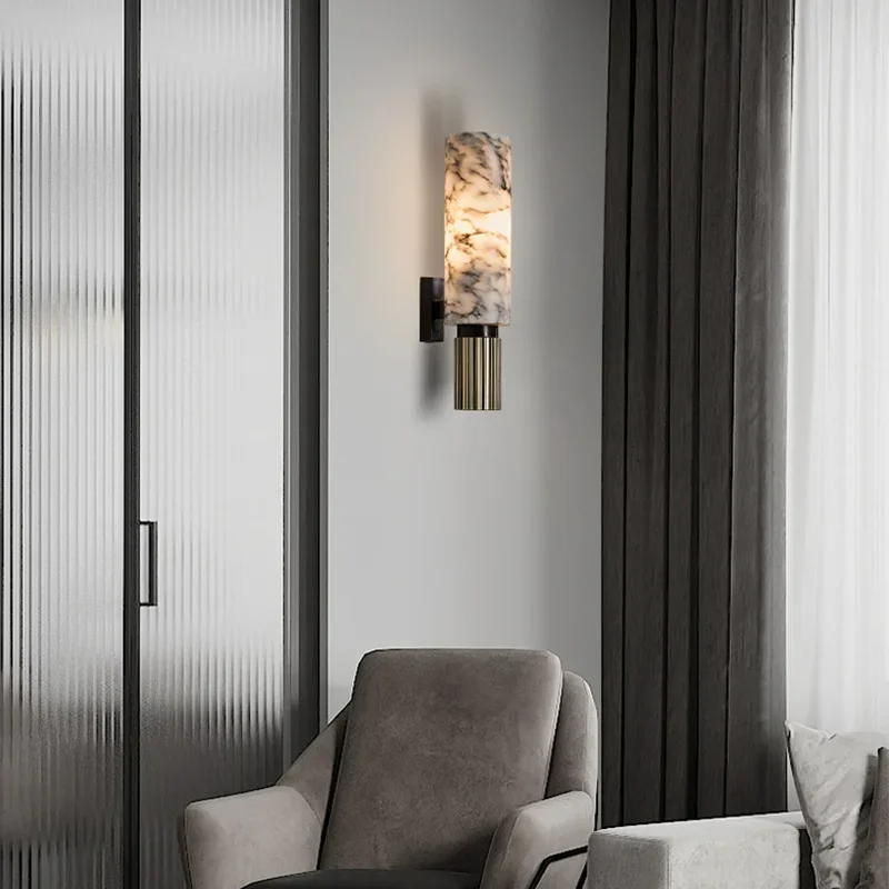 Modern Natural Marble Wall Lamp Copper Foyer Villa Aisle Corridor Bedroom Sconce E14 Bulb Lighting Fixtures Dorp Shipping