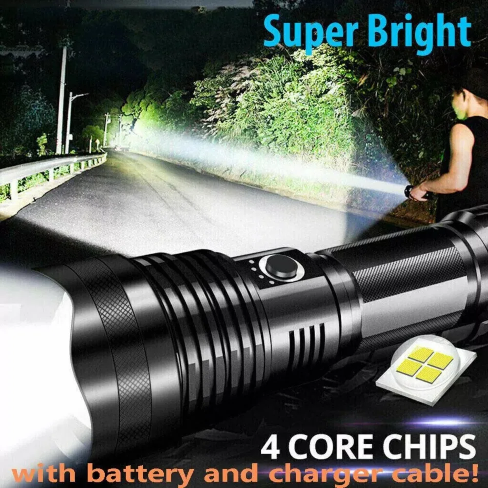 

High Powered LED Flashlight Super Bright 99000000Lumens Bright Flashlight Waterproof Flash Lights XHP50 USB Torch Lamps Hiking