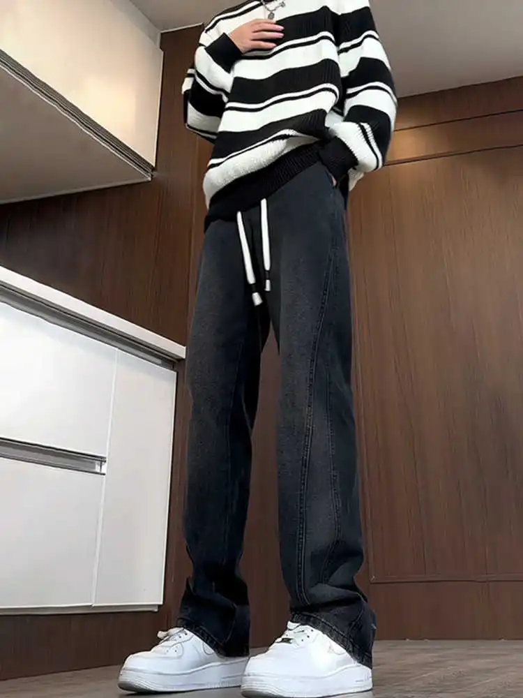 

Men's Fce Lined Thi Straight Leg Jeans 2024 New Sle Autumn Winter High Street Faion Wide Leg Pants American Sle