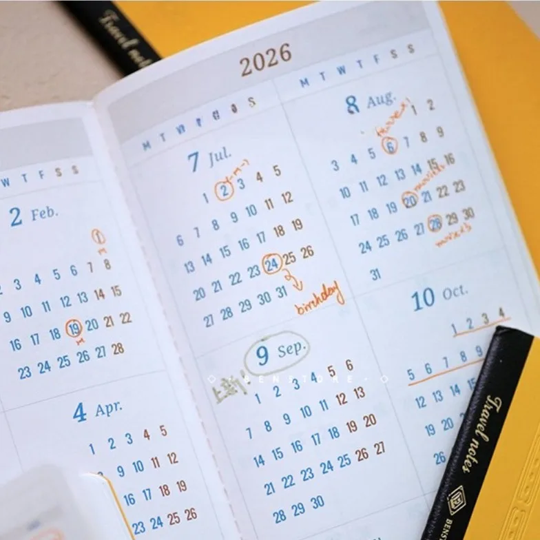 Calendario annuale 2026 Piano Programma Viaggiatore Notebook Planner Pagina interna per diario di viaggio sostitutivo del core del pianificatore