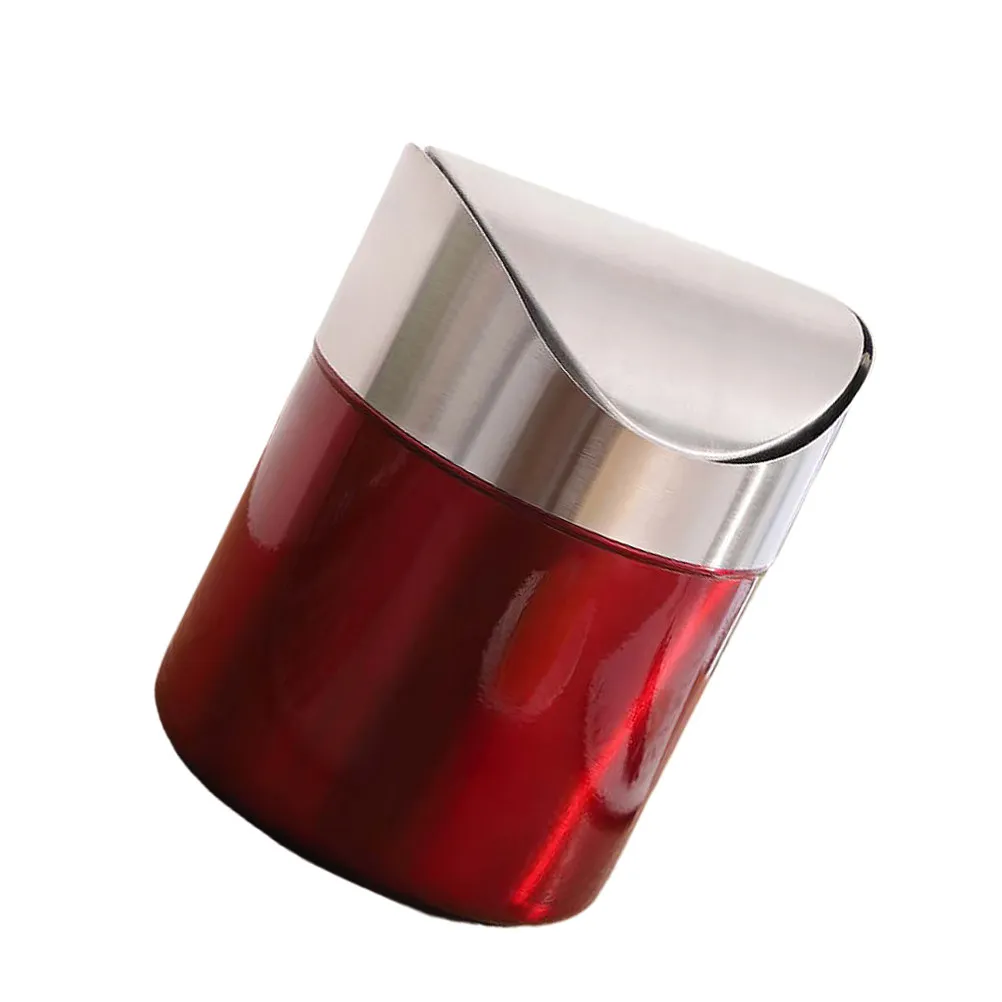 

Красный серебристый настольный мусорный бак из нержавеющей стали, компактный контейнер для хранения для кухни, гостиной, спальни, ванной комнаты, прачечной