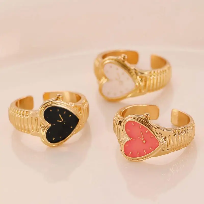 خواتم ساعة كلاسيكية على شكل قلب للنساء والرجال خواتم افتتاح شخصية قابلة للتعديل اتجاه جديد مجوهرات كلاسيكية إكسسوارات فريدة من نوعها #3