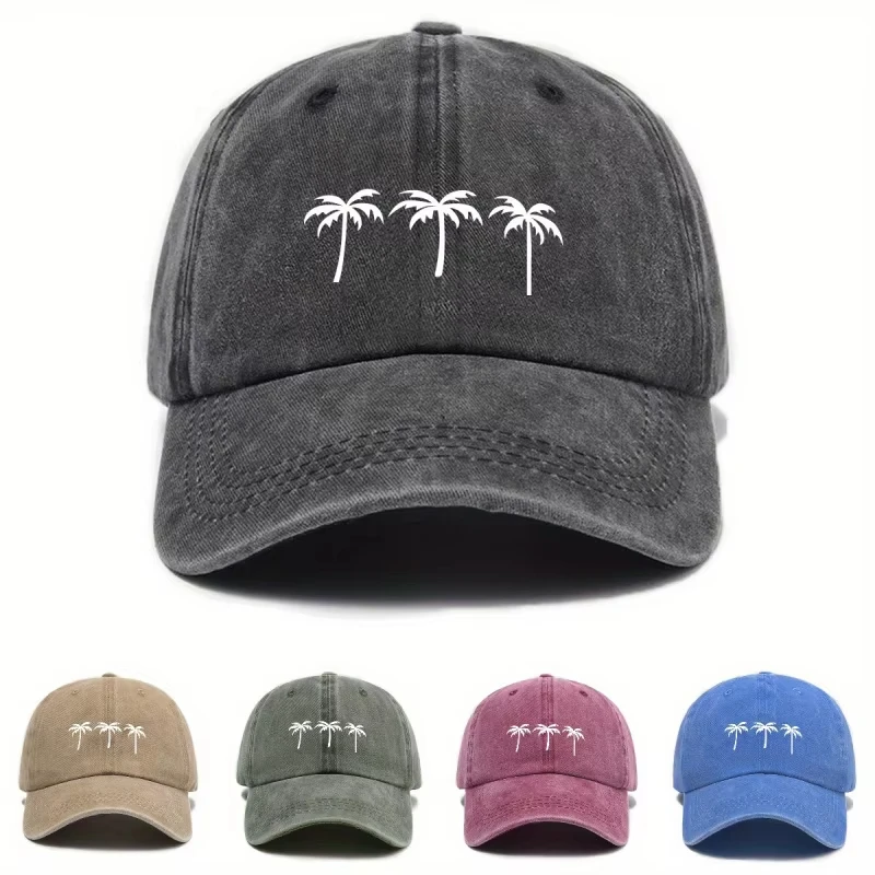 Drei Baseballkappen mit Kokosnussbaum-Aufdruck für Männer und Frauen, lässige Outdoor-Reisen, Strand-Entenschnabelmützen, einfache Accessoires