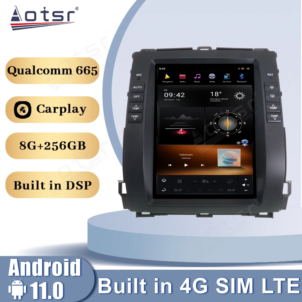 Vertical Screen Android 12.0 Qualcomm For Toyota Land Cruiser Prado 2002-2009 Car Radio Multimedia Player GPS CarPlay Head Unit