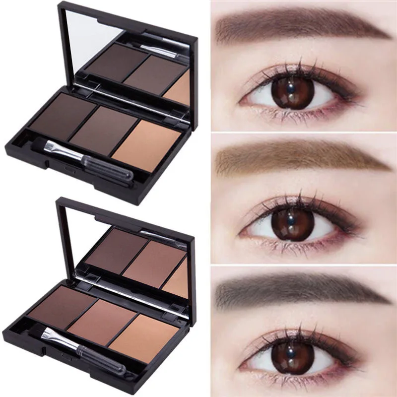 Palette di polvere per sopracciglia a 3 colori Cosmetic Brand Eye Brow Enhancer ombretto per trucco impermeabile professionale con scatola a specchio per pennelli