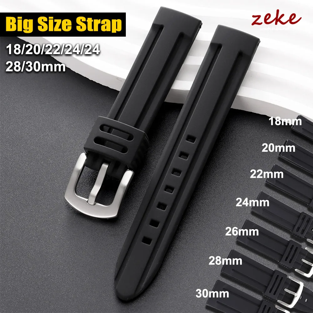 30mm 28mm 26mm 24mm 22mm 20mm 18mm Rubber Watch Strap Men's Sport Watchband Soft Diving Waterproof Silicone Wrist Belt Bracelet