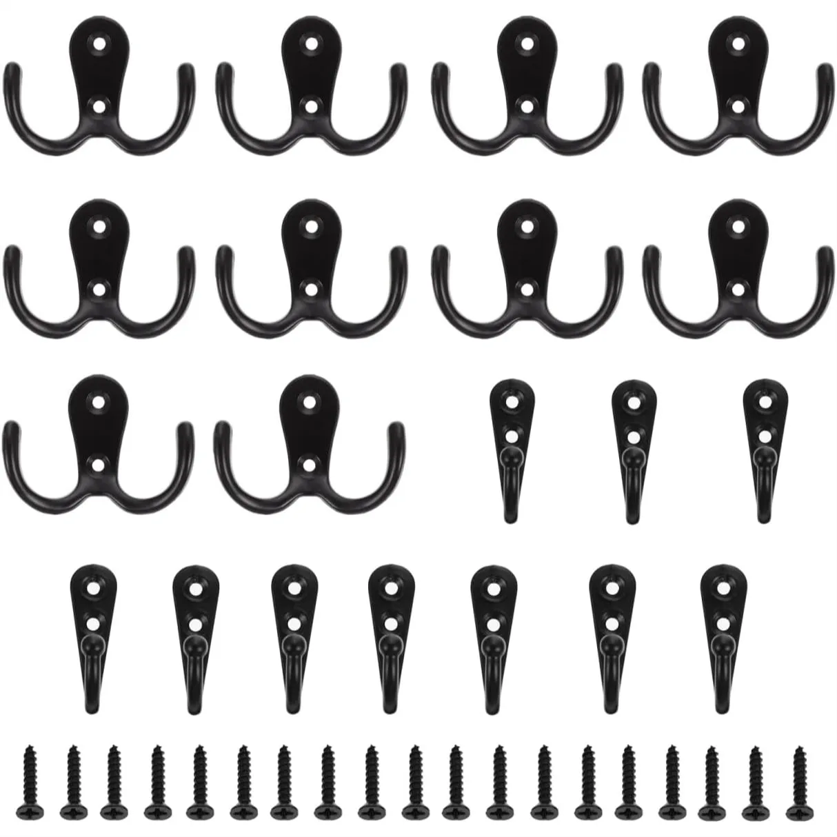 20-Piece Wall Mounted Coat Hook Set with Screws, Rustic Black Zinc Alloy Hanger for Entryway Mudroom Bathroom and Closet