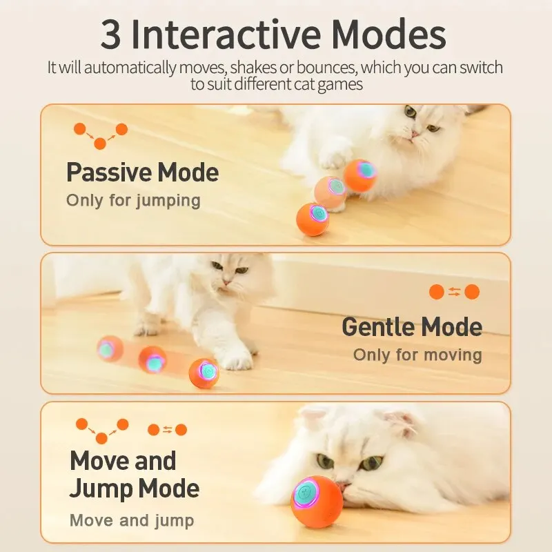 ROJECO Smart Cat Toys Interactive Cat Bouncing Ball Automatic Rolling Ball Training 360° Auto-Rotating Electric Toy For Dog Pet