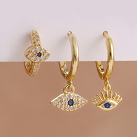 3pcs New Design Gold Color Evil Eye Hoop Earrings For Women 14K Gold Plated Stainless Steel Small Punk Earings Piercing Jewelry