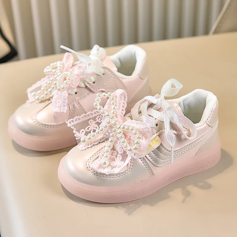 

Детская спортивная обувь на липучке, милые кроссовки для девочек, детская обувь принцессы с большими бантами и бисером, повседневная дышащая сетка