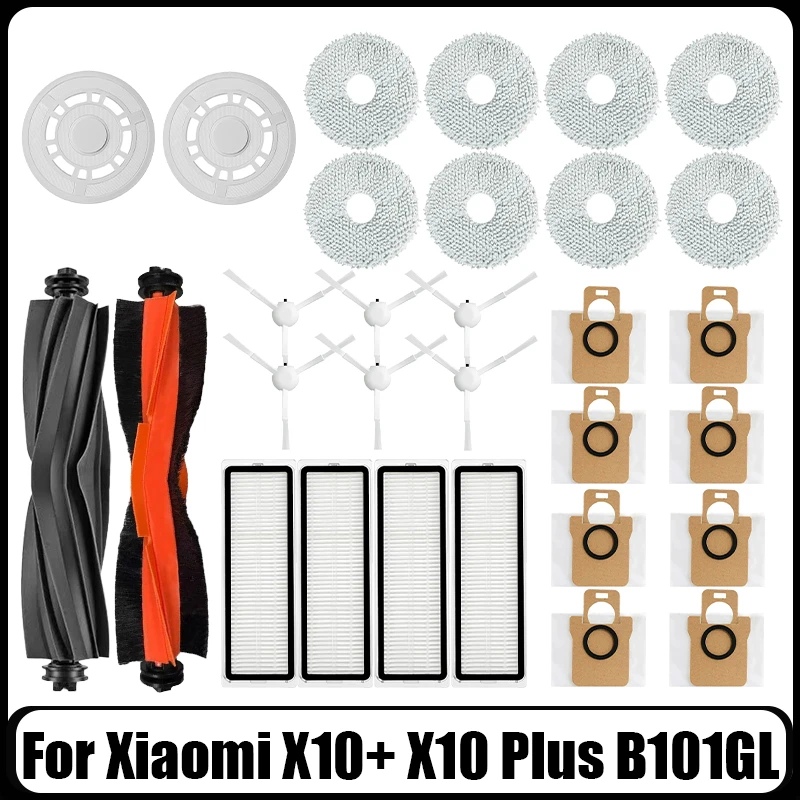 

For Xiaomi Robot Vacuum X10+ X10 Plus B101GL Spare Parts Accessories Main Side Brush Hepa Filter Dust Bag Rag Mop Stand Dust Box