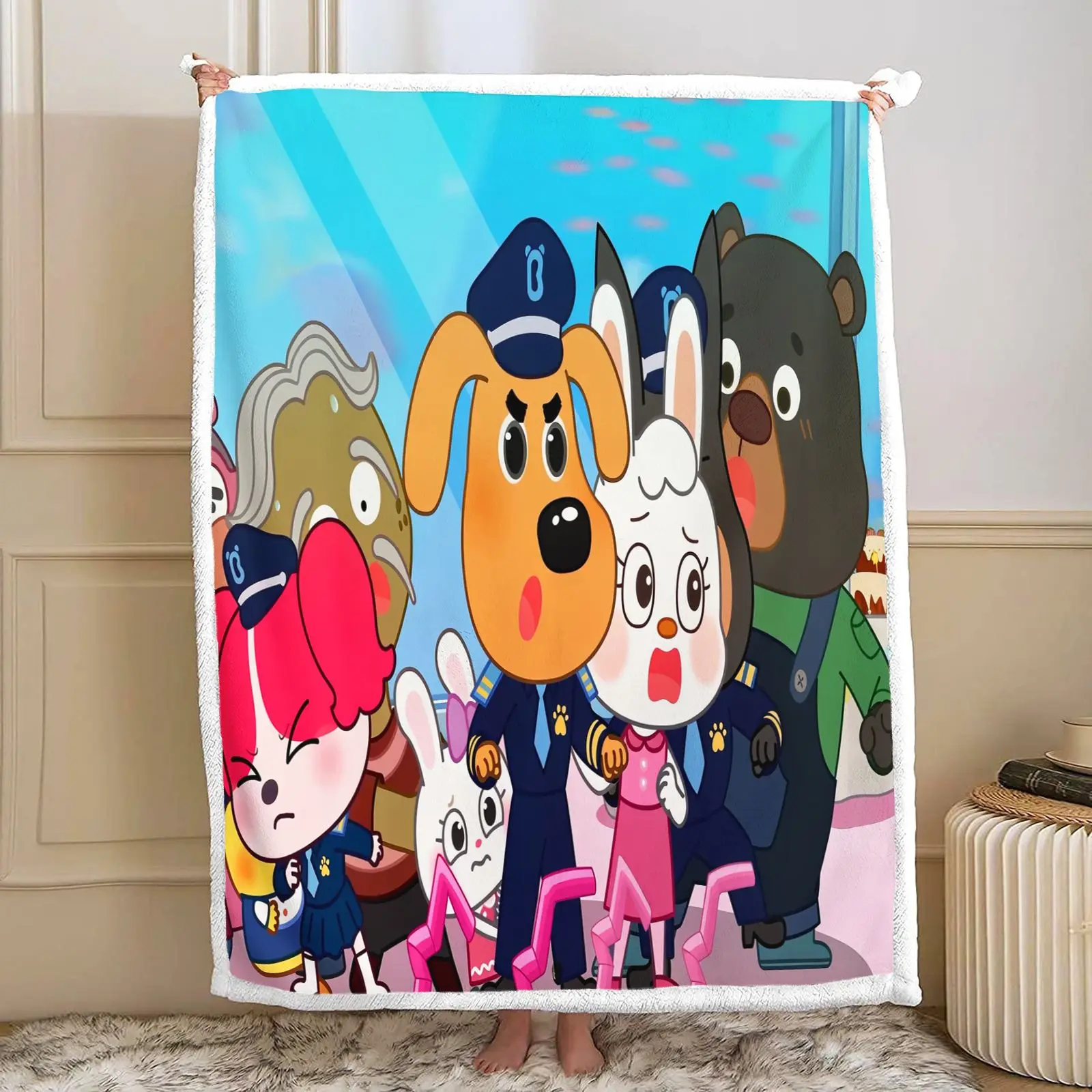 Sheriff Labrador Cartoon Sherpa Fleece Blanket Kids Warm Thick Throw Blanket Anime Print Bed Sofa Travel Nap Blanket
