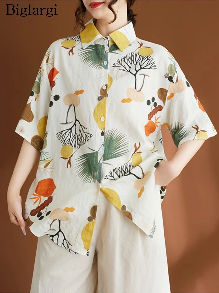 

Летние рубашки большого размера, женские модные повседневные свободные женские блузки с цветочным принтом, женская рубашка с коротким рукавом