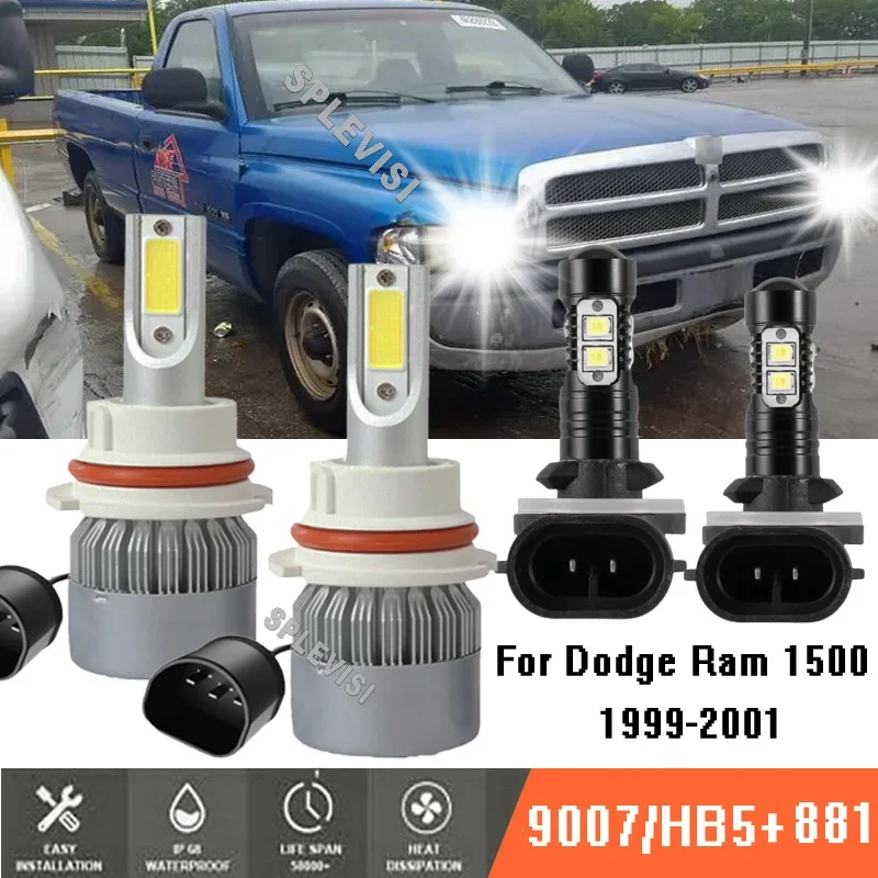 

Headlight Fog Kit Car LED Bulbs 9007 881 6000K White Car Led Light For Dodge Ram 1500 2500 3500 1999-2001 1999 2000 2001