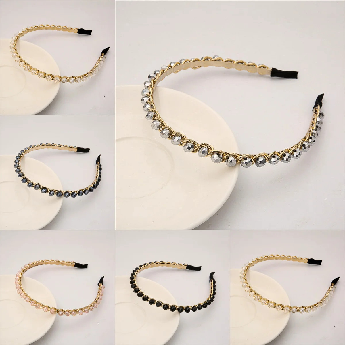 

Baroque Crystal Hairband Thin Edge Design with Rhinestone Beads Vintage Light Luxury Hair Hoop for Women Party Evening Occasions