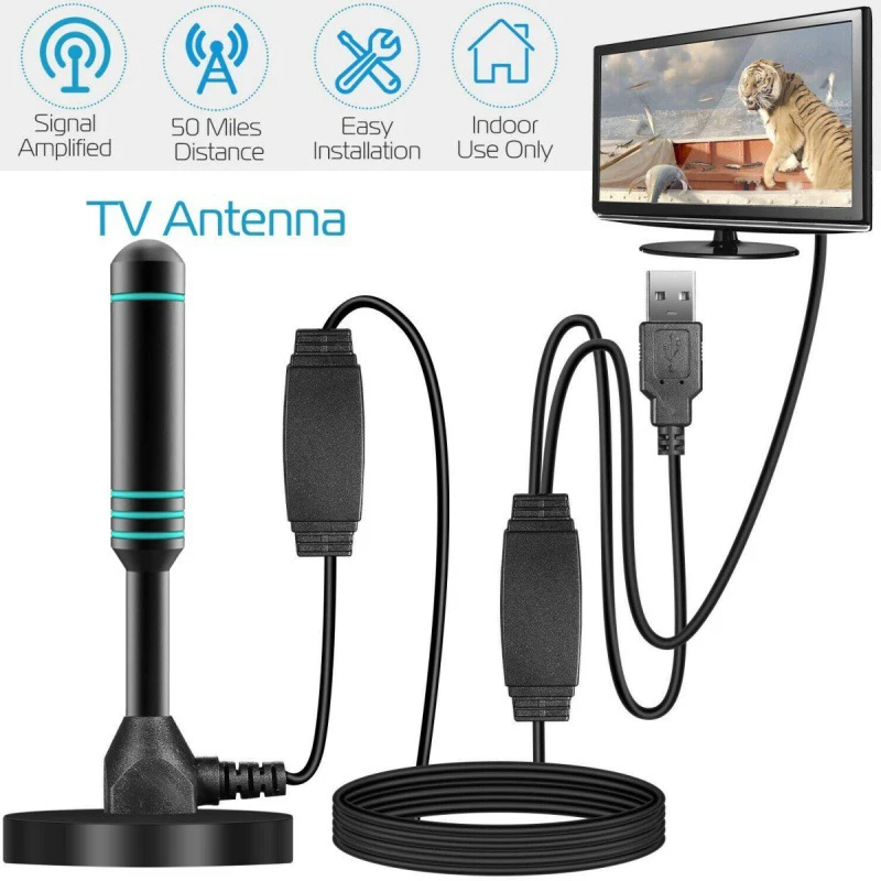 

Digital TV Antenna With Signal Amplifier 480+ Miles Indoor Outdoor Antenna Magnetic Base VHF UHF Digital Aerial