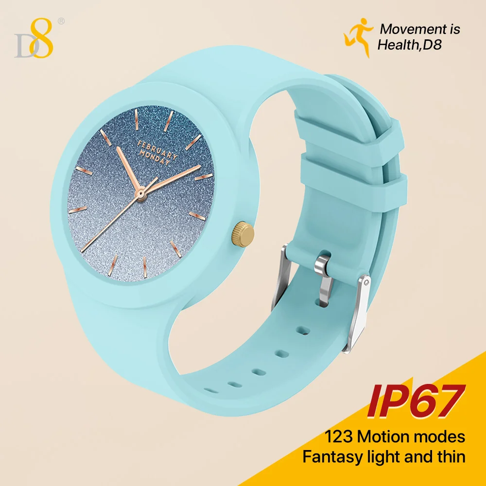 

Смарт-часы D8, водонепроницаемые умные часы IP67 для мужчин и женщин, трекер активности с полным сенсорным цветным экраном, время ожидания около 10 дней