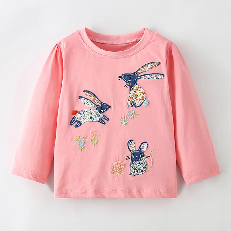 Brand Little Girls Toddler Kids t shirt Long Sleeve t-shirt Tee Tops 100% Cotton Baby Girl Clothes Children Underwear Bunny 1-7Y