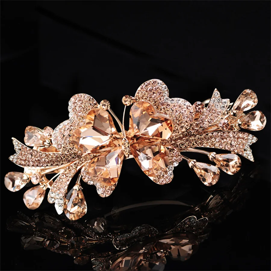 2023new Fashion Retro Crystal Butterfly Hair Clip Large Top Clip Flower Spring Clip high quality Female Mother hairpin Headdress