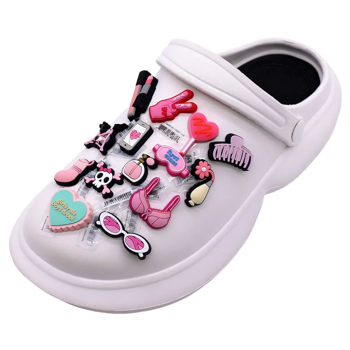 3pack Original Pink Style PVC Shoe Charms Decorations Cute Bra Sock Lipstick Hair Claw Shapes Upper Buckle Accessories Clog Clip