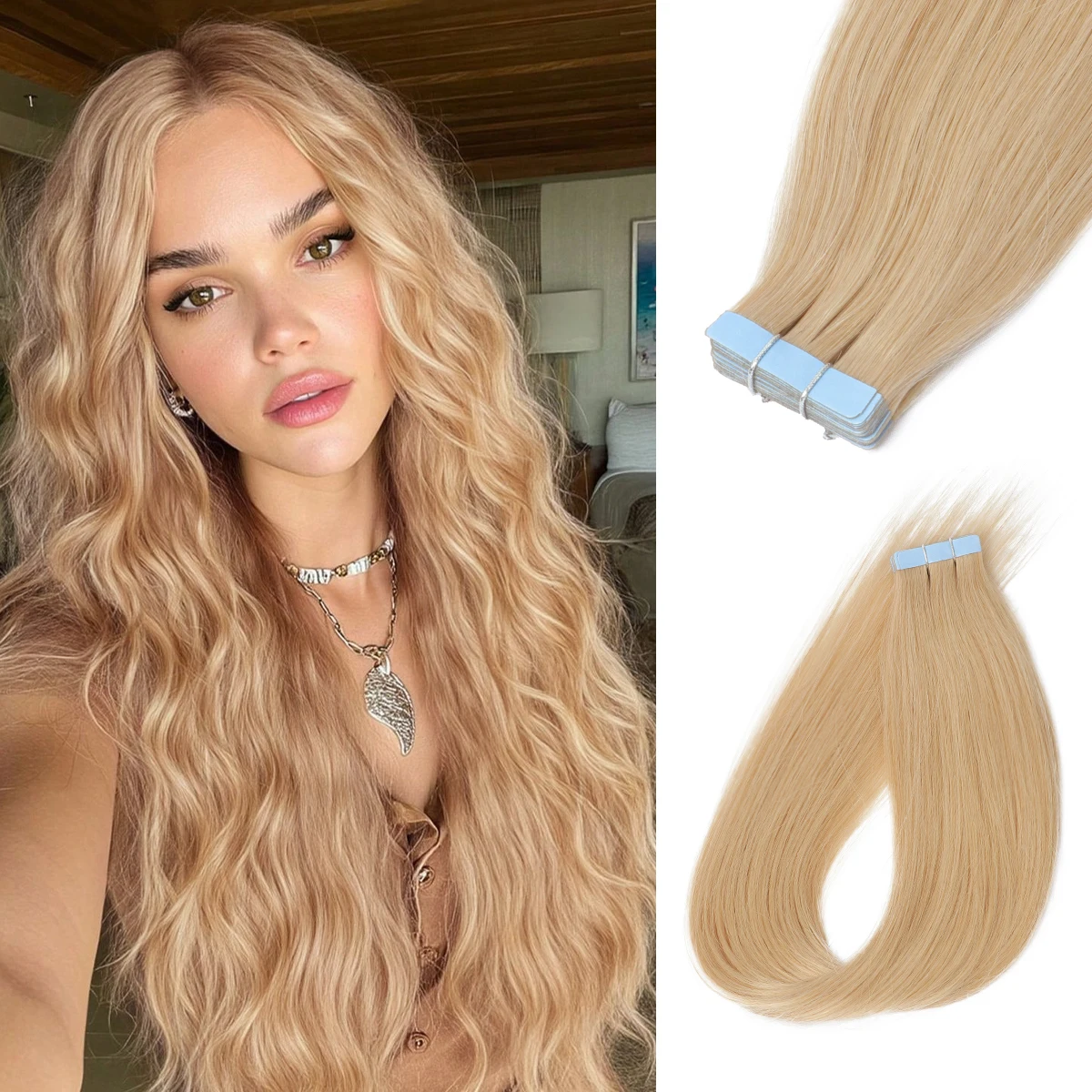 

#24 Dark Blonde 4x0.8cm HAIR Tape in Hair Extensions Human Hair Natural Real Skin Weft Adhesive Tape Ins 20pcs