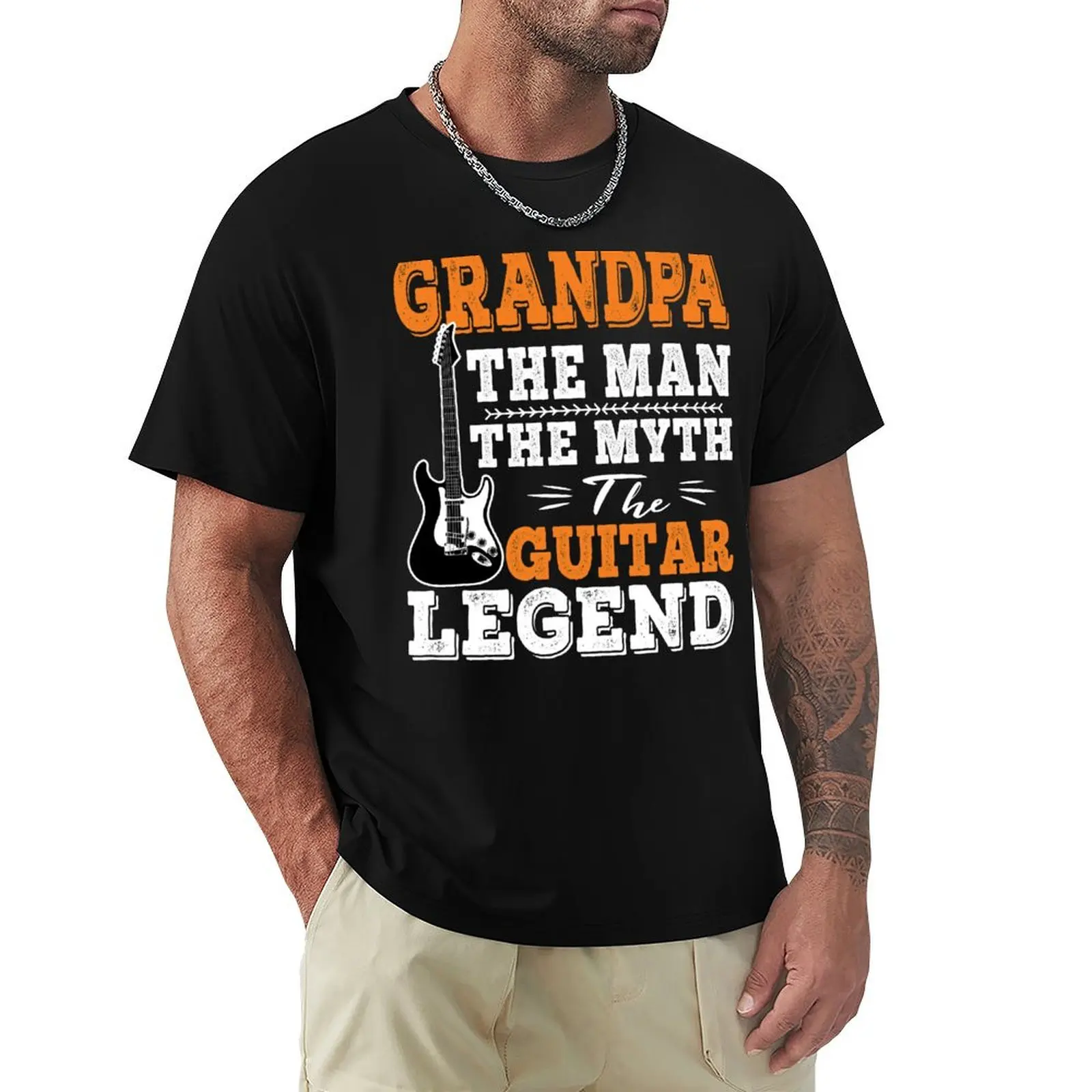 

Grandpa The Man the myth the guitar legend, Cute Family Gift for Grandpa, Guitar Design T-Shirt Casual Everyday Wear T-Shirt