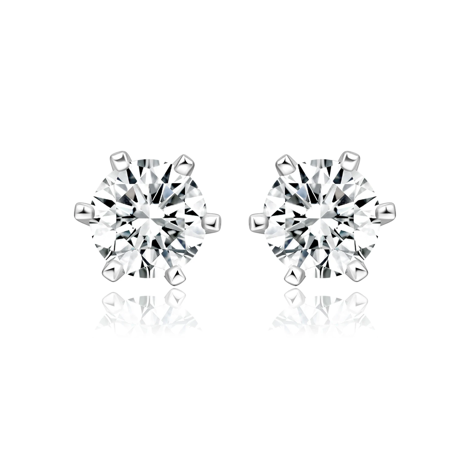 Lab Grow Diamonds 18K White Gold Earrings Six Claw Classic Simple Ear Jewelry