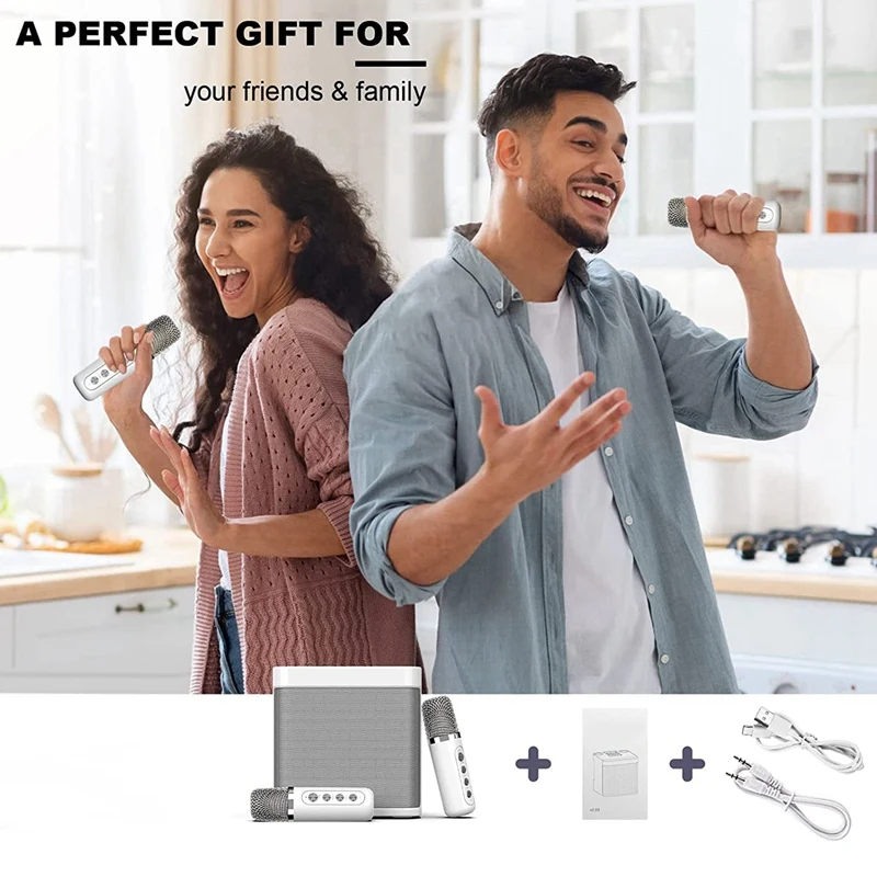 DYJ-zpPortable Karaoke Machine with 2 Wireless Microphones, Bluetooth Speaker PA System,Singing Machine for Home