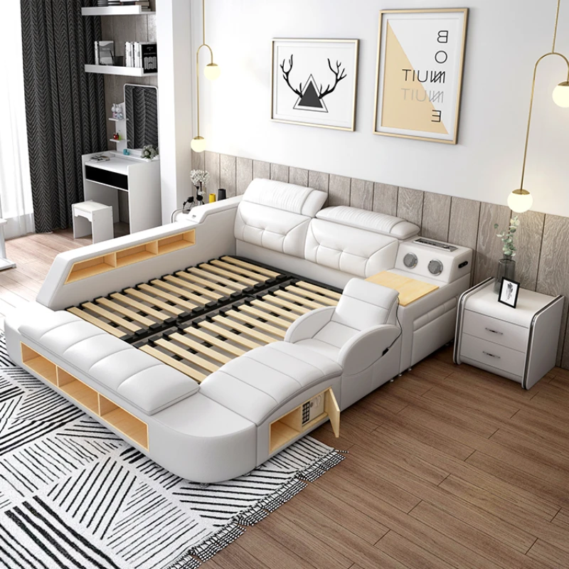 Queen Storage Frame Multifunctional Bed Support Wood Luxury King Double Bed Unique Modern Cama Matrimonial Bedroom Furniture