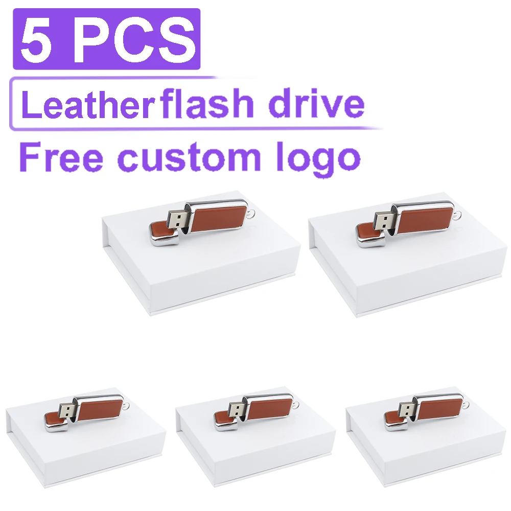 5pcs/lot Brown Leather USB Flash Drive 128GB Photography Studio Memory Stick 64GB Free Custom Logo Pen Drive 32GB Wedding Gift