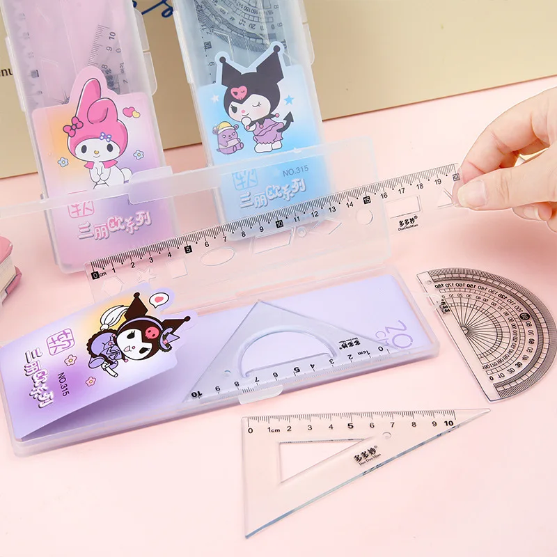 

4PCS/Set Sanrio Ruler Cartoon My Melody Kuromi Soft Ruler Student Rulers Triangle Ruler Angle Measuring Tool Learning Supplies