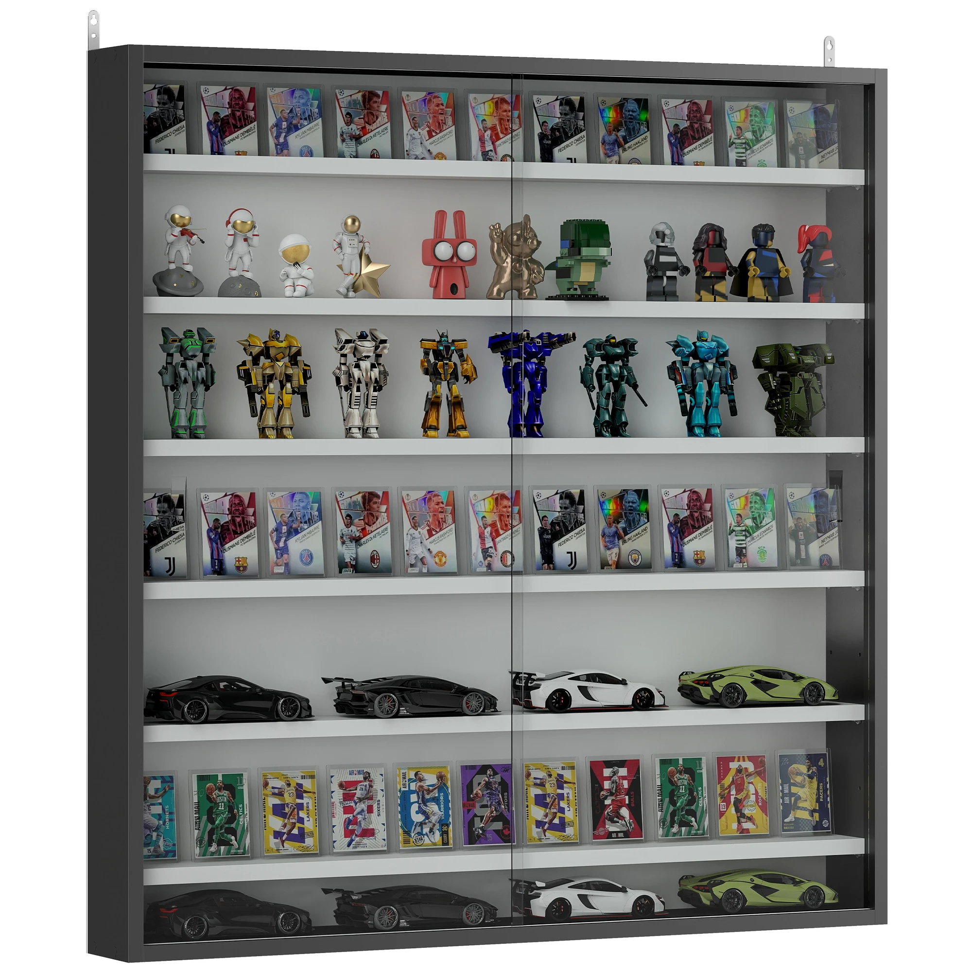 HOMCOM Vitrine pour collection vitrine murale 80 x 9,5 x 83 cm 6 étagères réglables en hauteur 2 portes coulissantes en verre