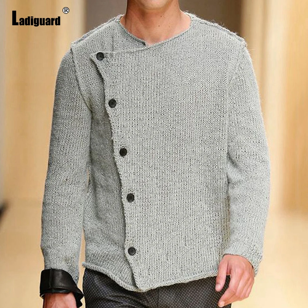 

Ladiguard 2023 New Knitting Sweaters Winter Warm Coats Plus Size 3xl Mens Irregular Top Grey Cardigans Men Vintage Basic Jumpers