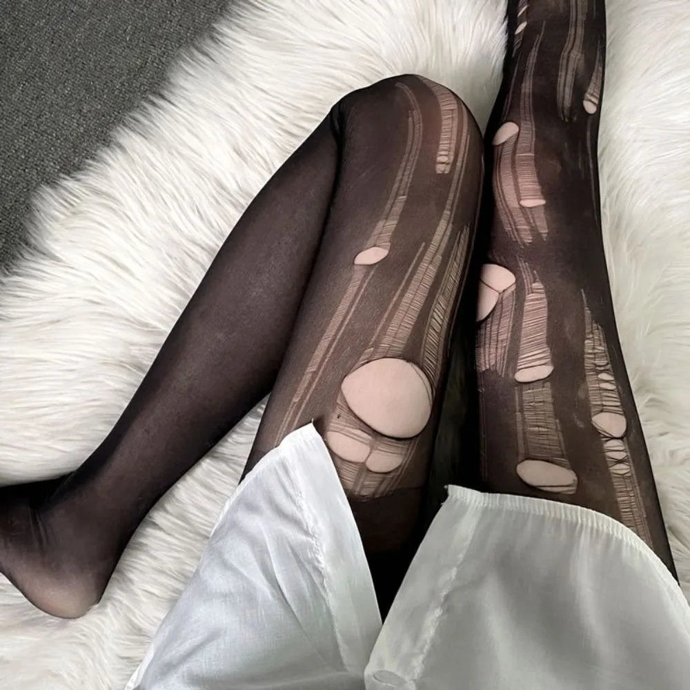 

Fashion Summer Disposable Socks Sexy Slim Hand Torn Stockings Above Knee Dress Decor Perforated Pantyhose