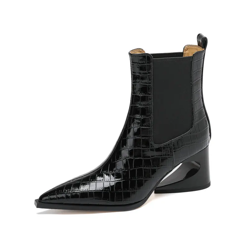 

Genuine Leather Ankle Boots with Strange Style Heels Modern Boots for Fashionable Women